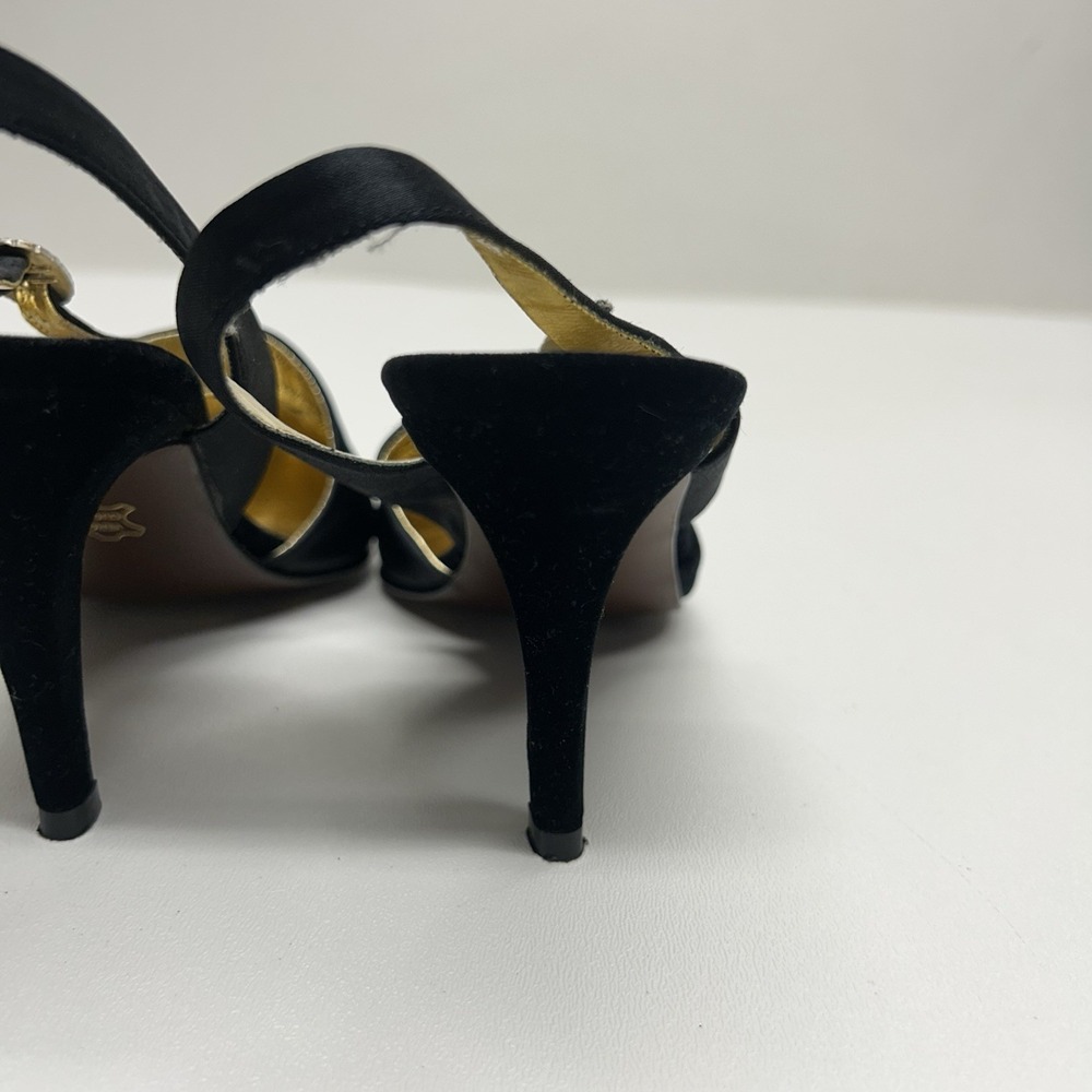Vintage 90s PM Collection 925 Black Rhinestone Buckle Slingback Pumps Heels Sz 6 - Picture 9 of 13